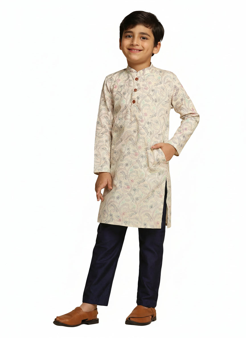 White Multicolor Cotton Blend Printed Kurta Pyjama Set