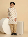 Off White Cotton Blend Printed Kurta Pyjama Set