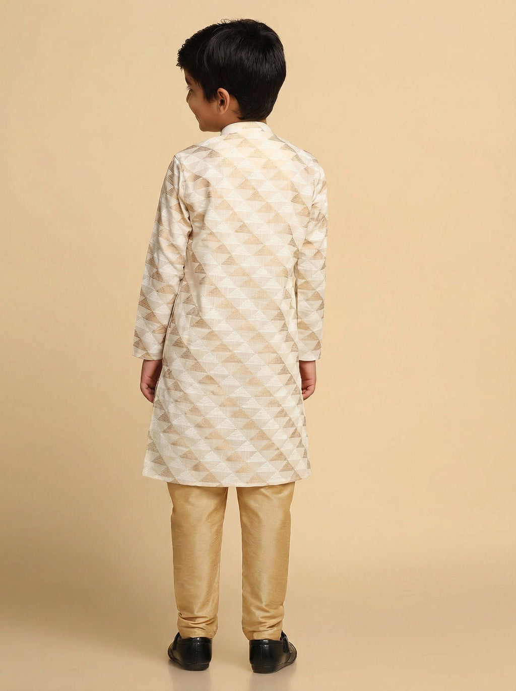Off White Cotton Blend Printed Kurta Pyjama Set