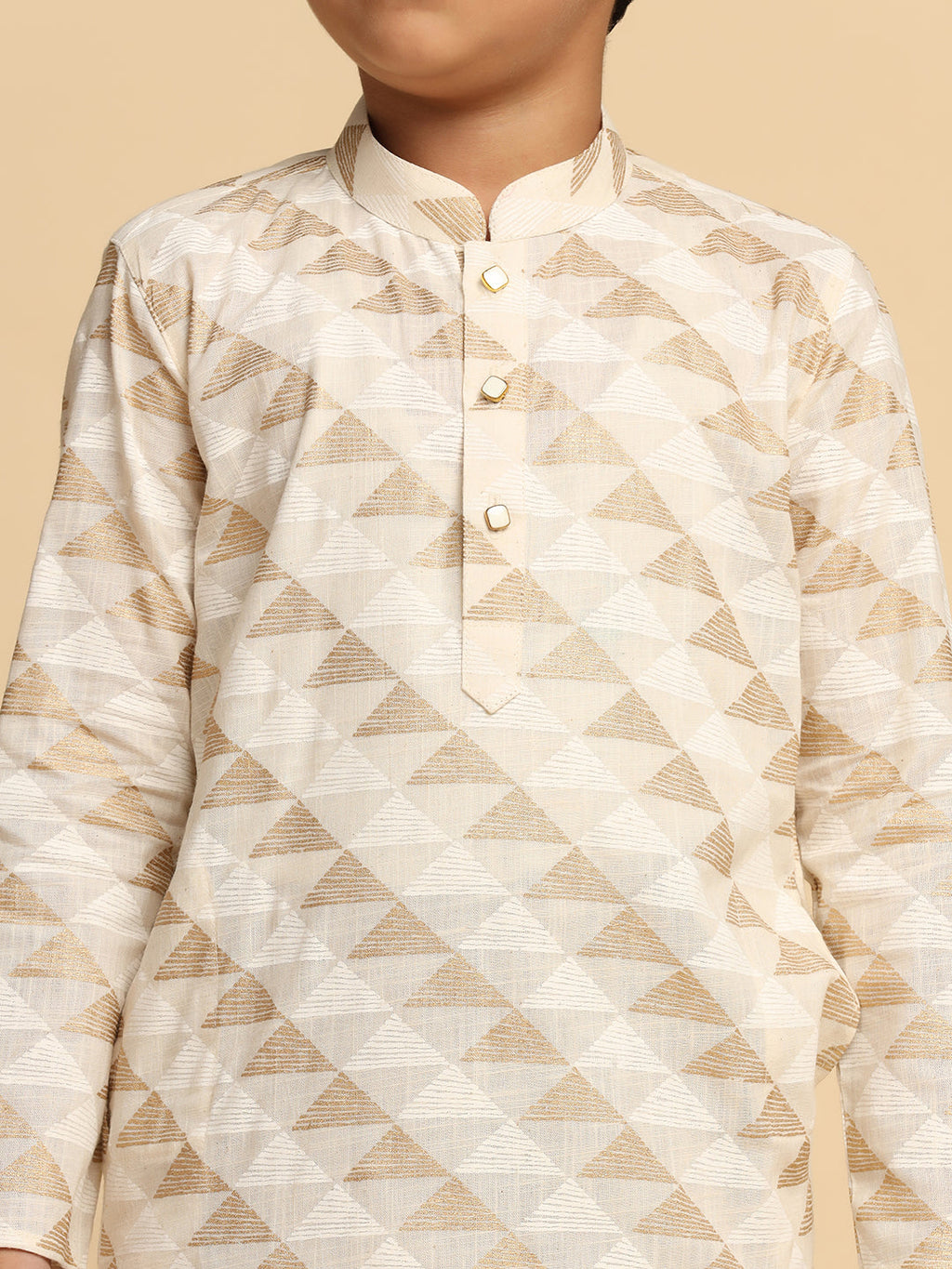 Off White Cotton Blend Printed Kurta Pyjama Set
