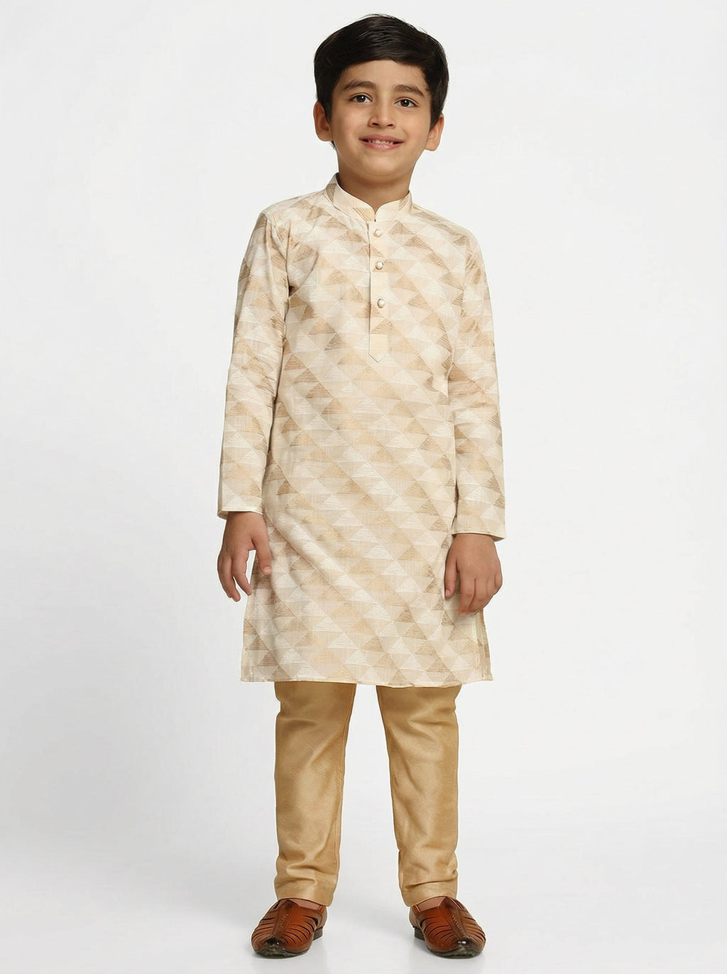 Off White Cotton Blend Printed Kurta Pyjama Set