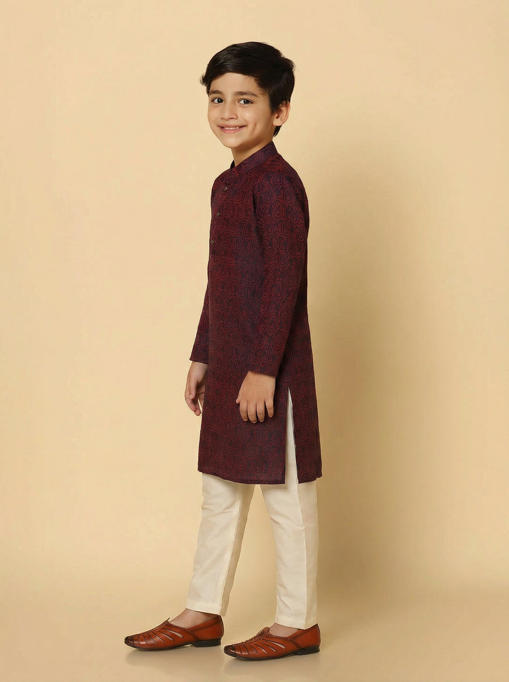 Magenta Silk Blend Jacquard Kurta Pyjama Set