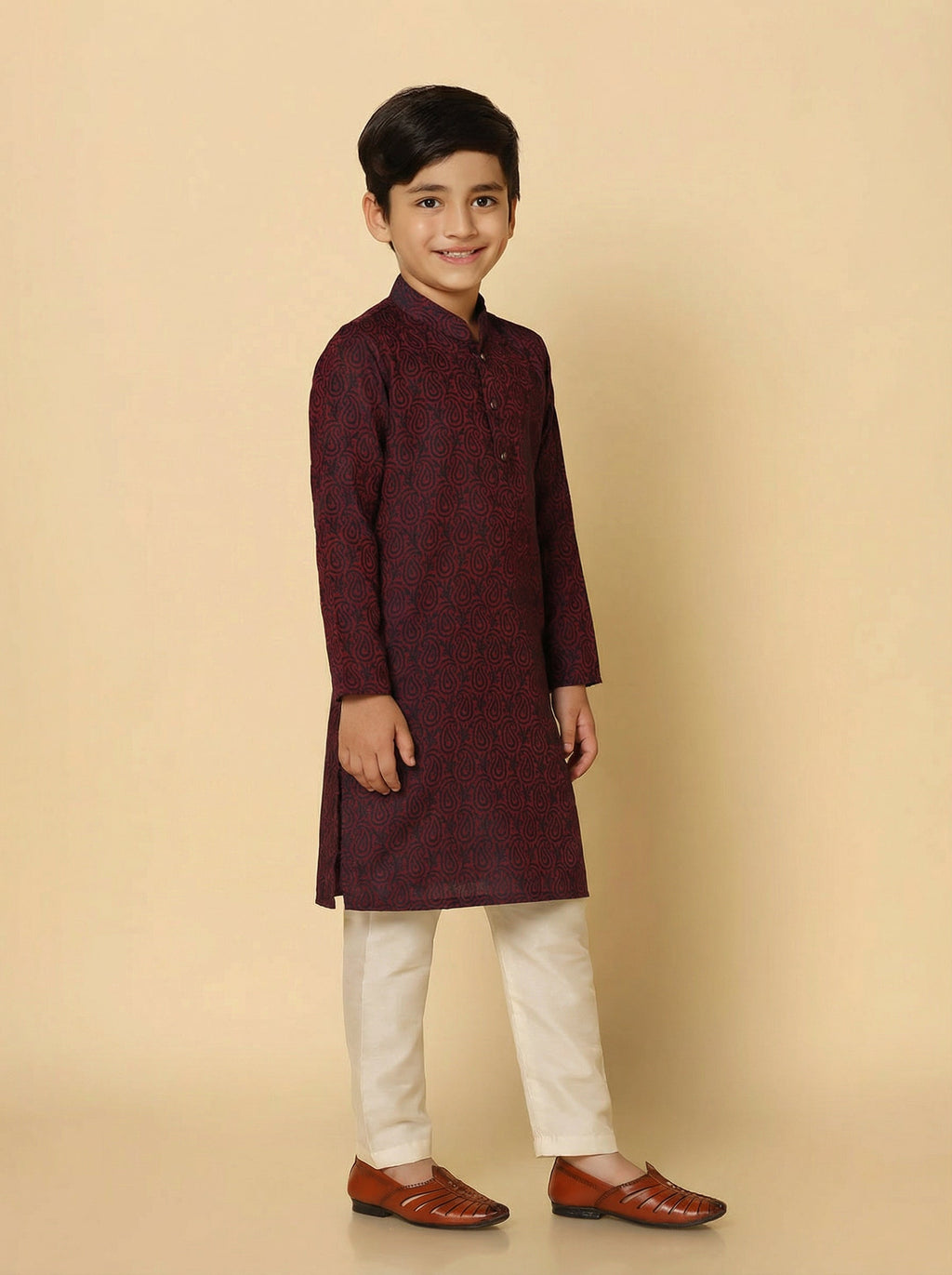 Magenta Silk Blend Jacquard Kurta Pyjama Set