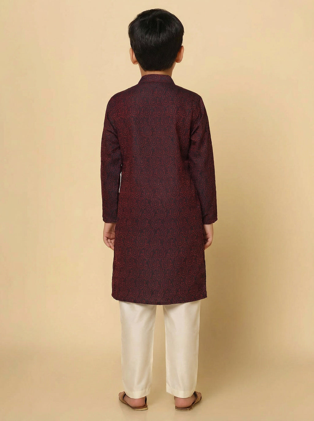 Magenta Silk Blend Jacquard Kurta Pyjama Set