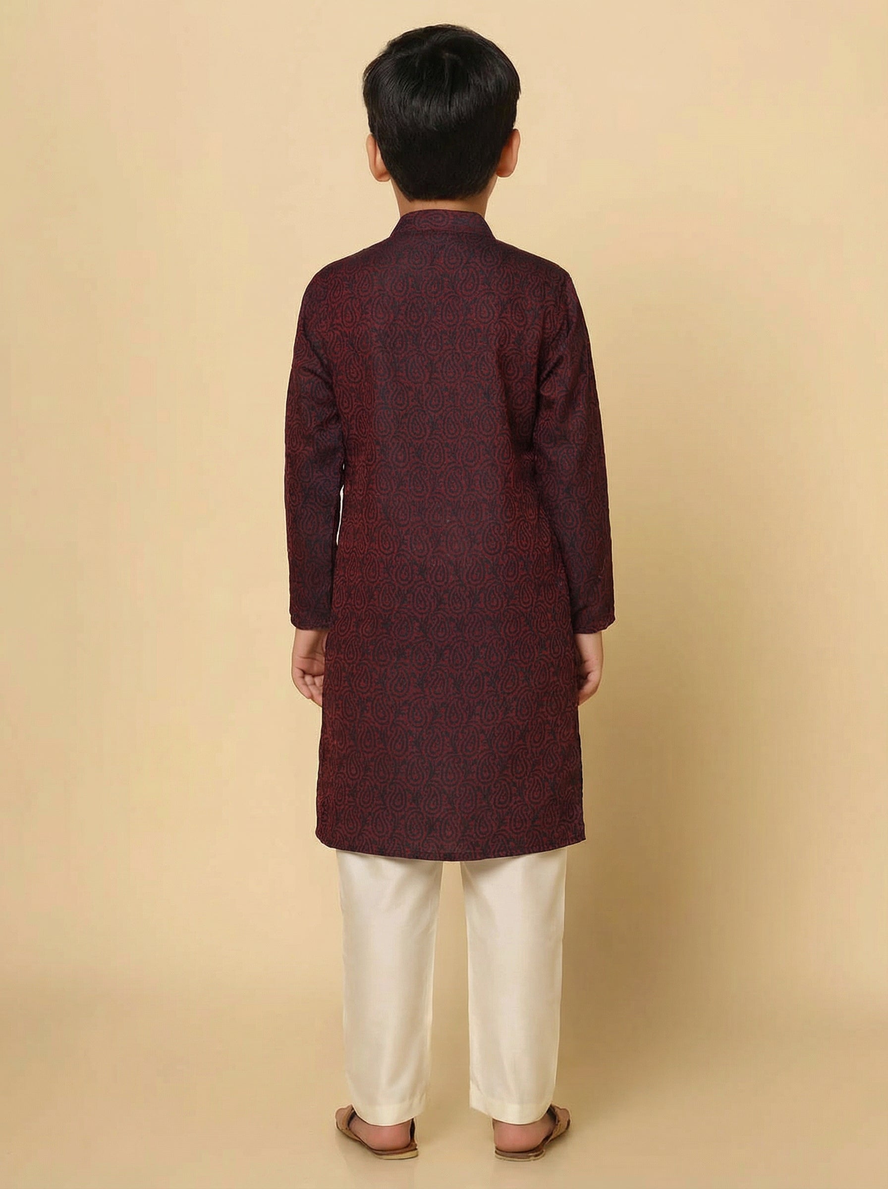 Magenta Silk Blend Jacquard Kurta Pyjama Set