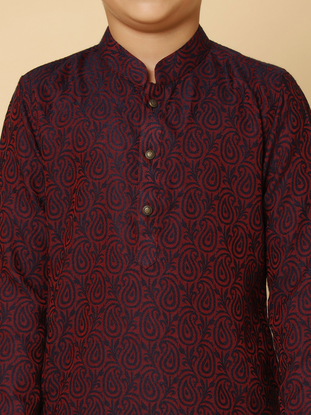 Magenta Silk Blend Jacquard Kurta Pyjama Set