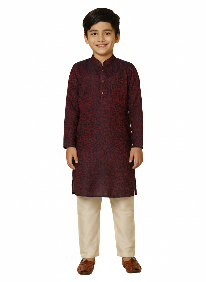 Magenta Silk Blend Jacquard Kurta Pyjama Set