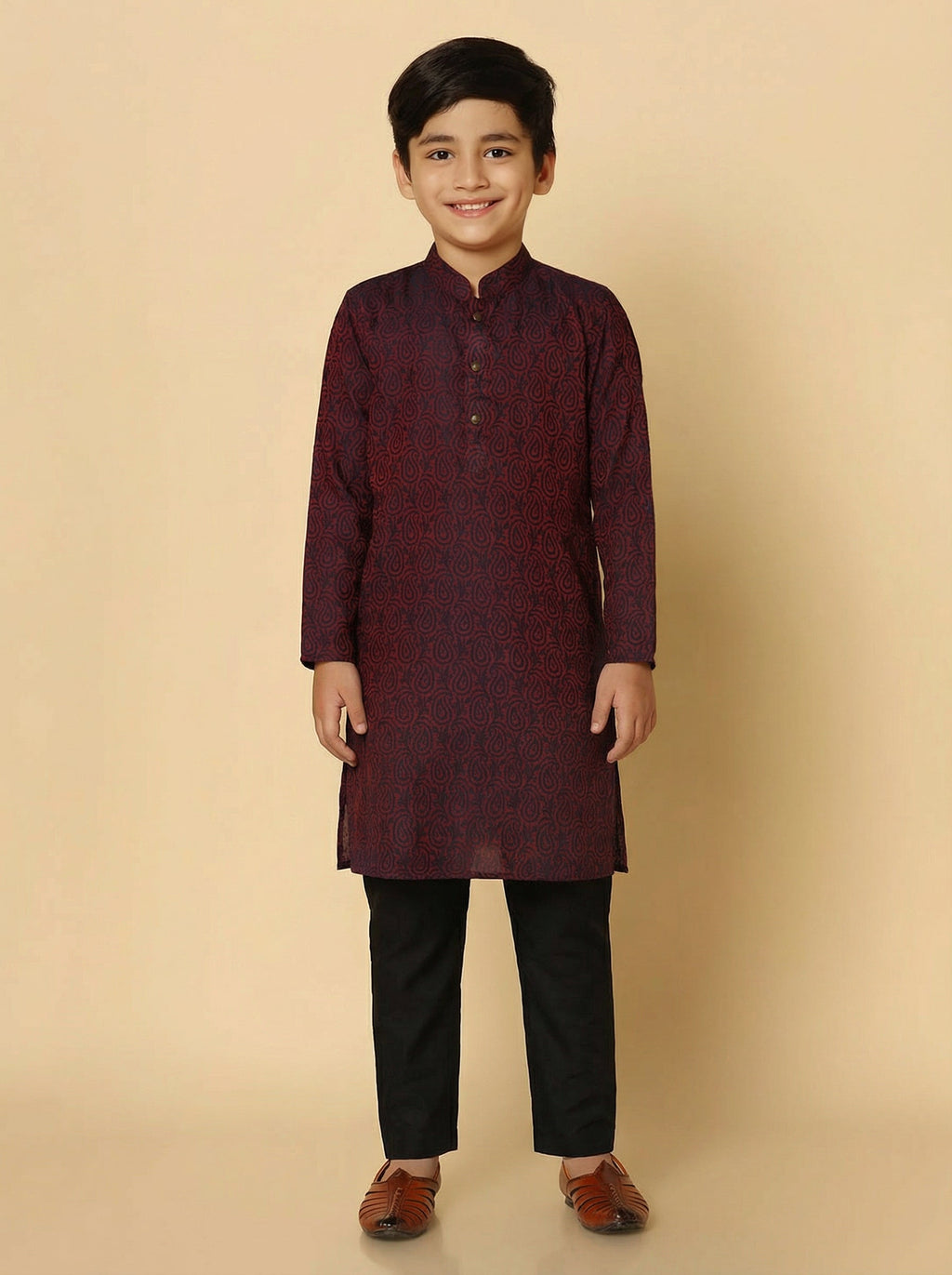 Magenta Cotton Blend Textured Kurta Pyjama Set