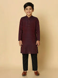 Magenta Cotton Blend Textured Kurta Pyjama Set