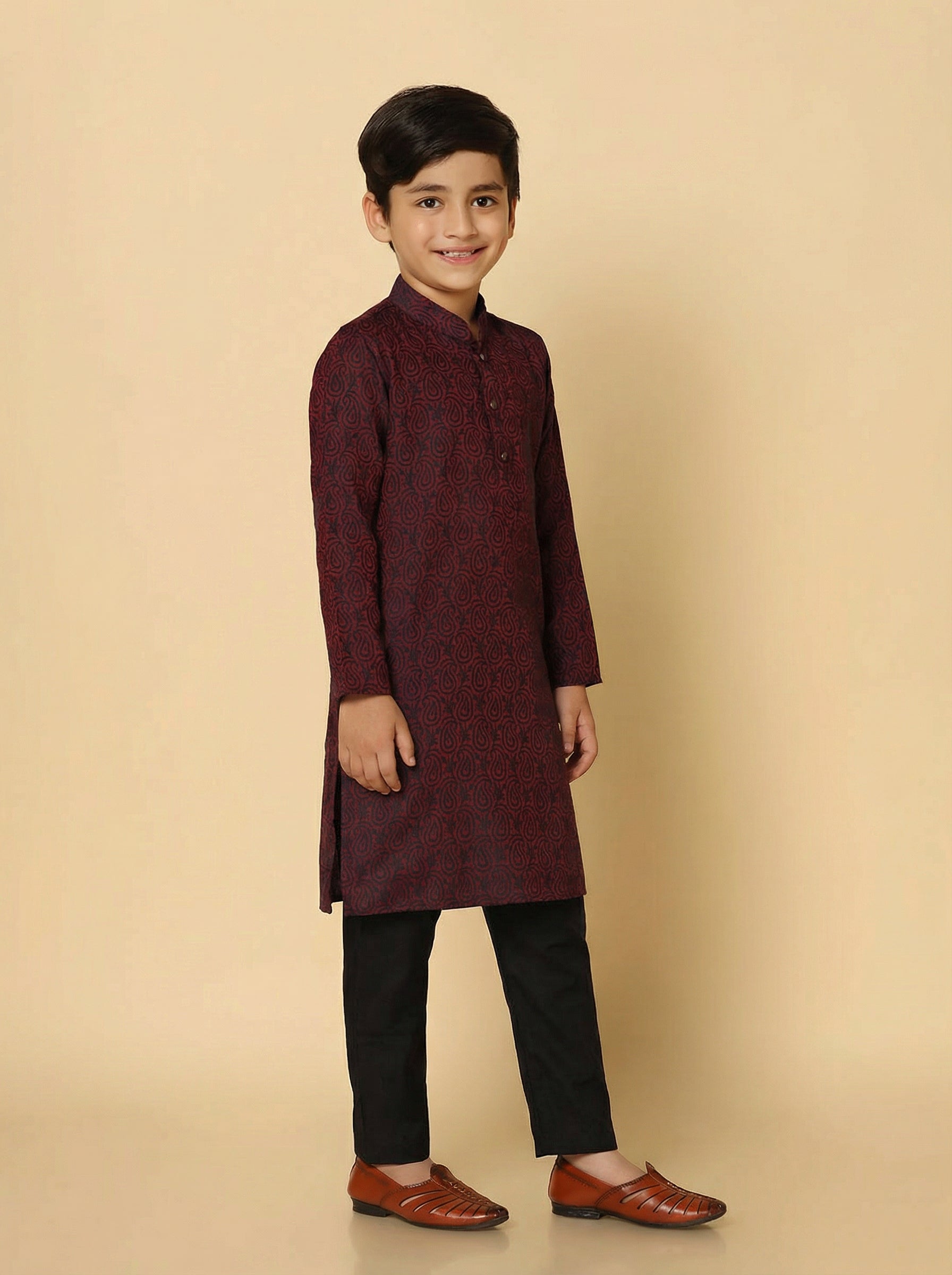 Magenta Cotton Blend Textured Kurta Pyjama Set