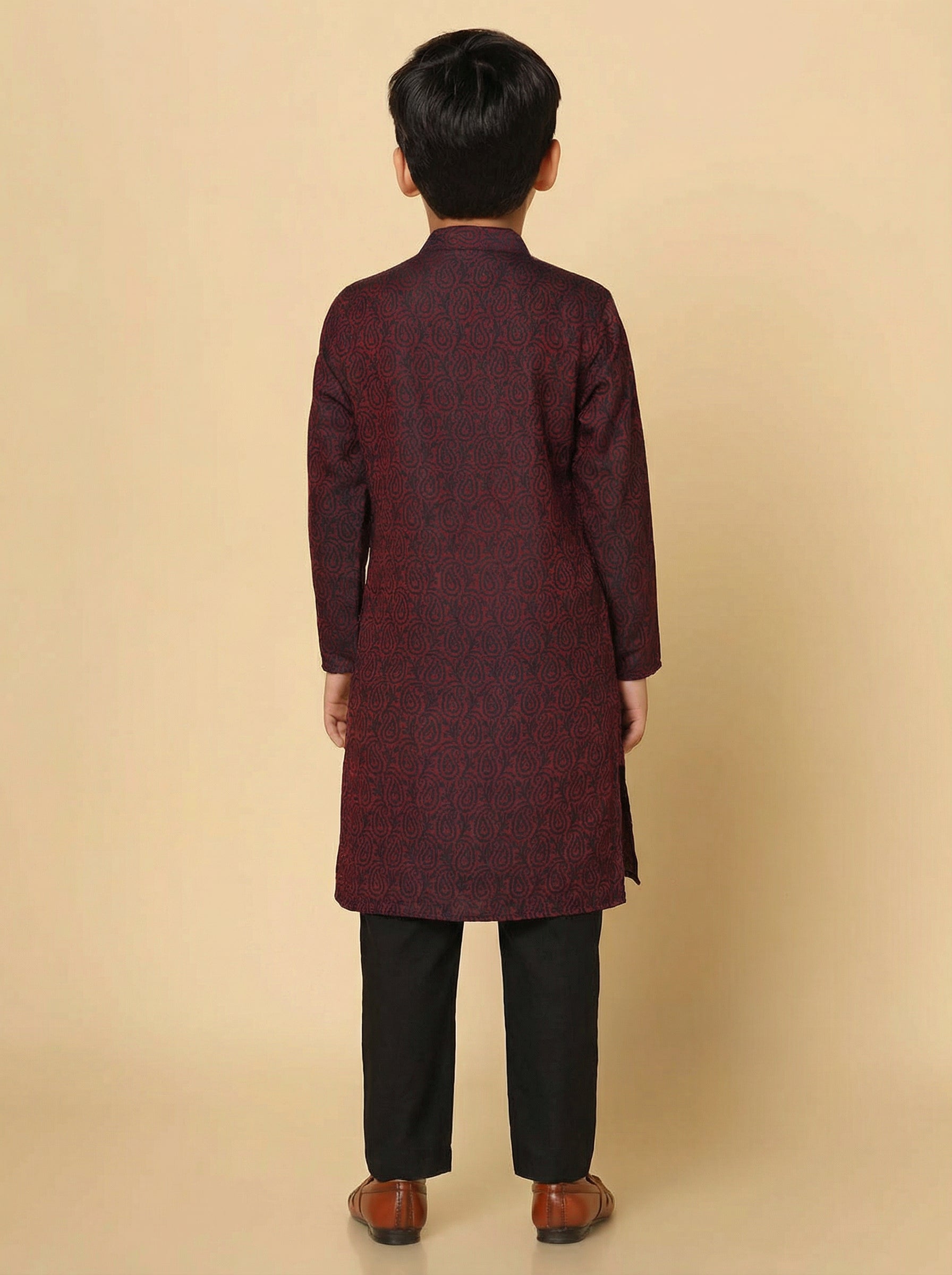 Magenta Cotton Blend Textured Kurta Pyjama Set