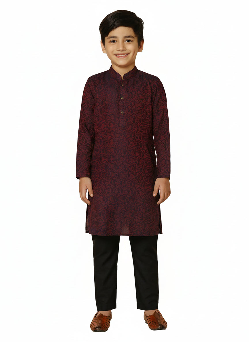 Magenta Cotton Blend Textured Kurta Pyjama Set
