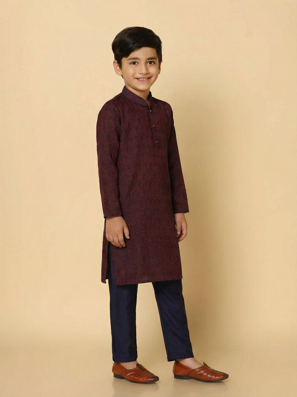 Magenta Silk Blend Jacquard Kurta Pyjama Set