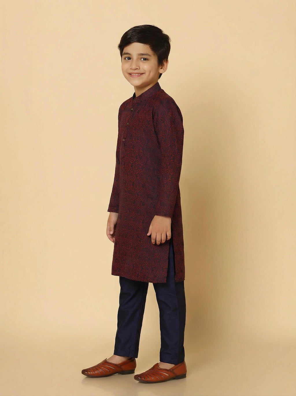 Magenta Silk Blend Jacquard Kurta Pyjama Set