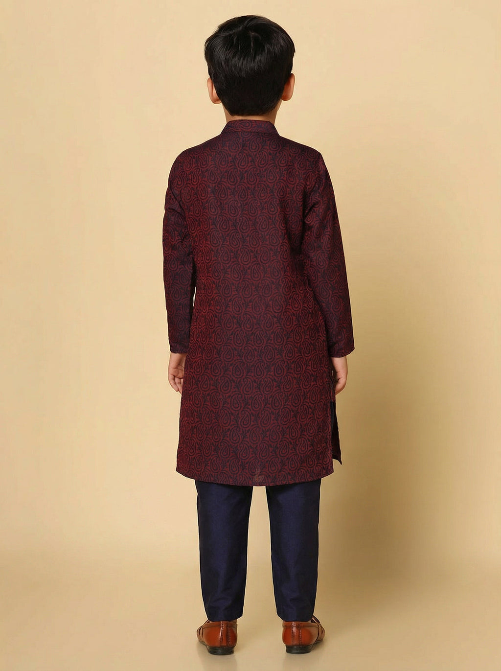 Magenta Silk Blend Jacquard Kurta Pyjama Set
