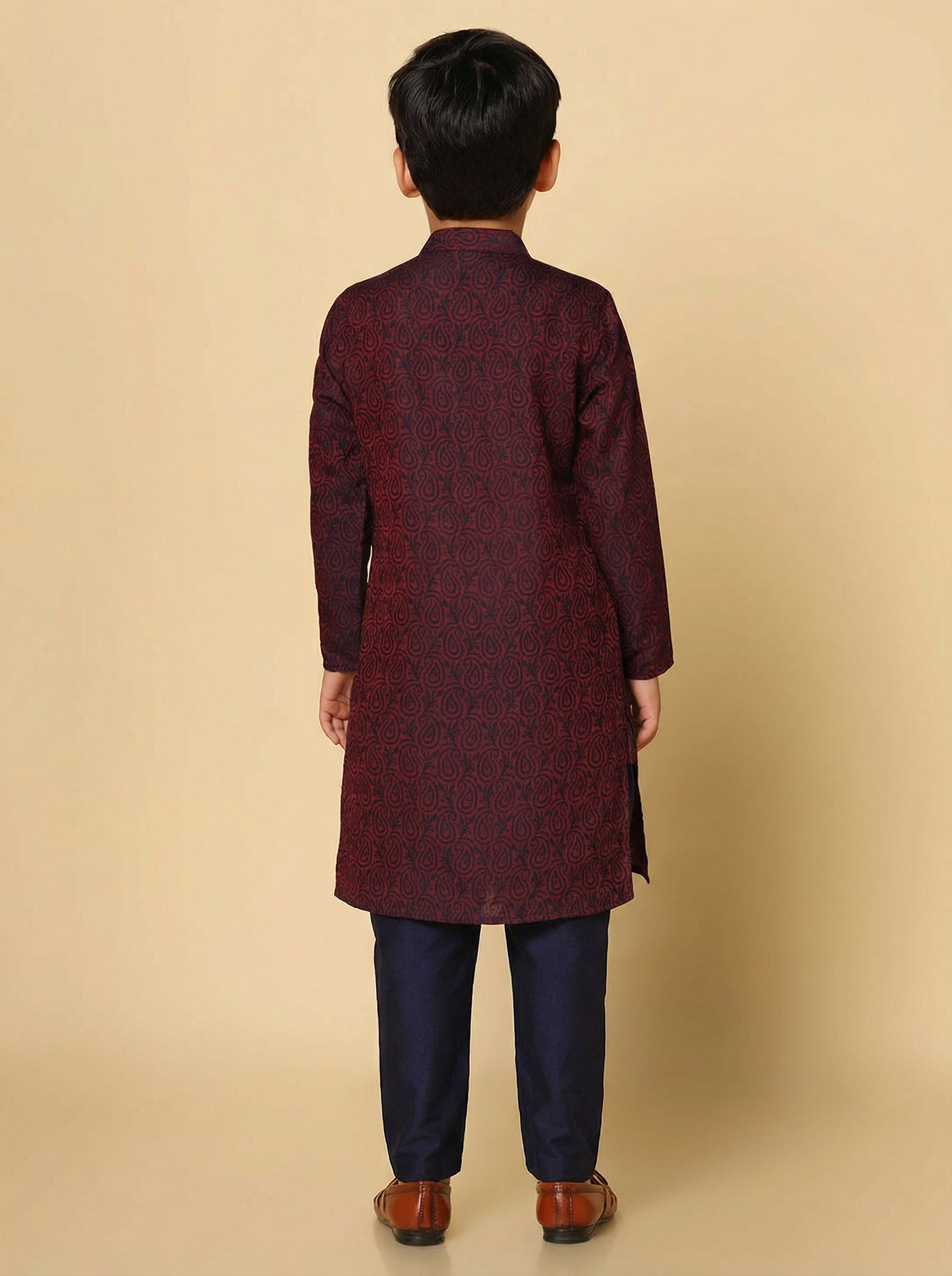 Magenta Silk Blend Jacquard Kurta Pyjama Set