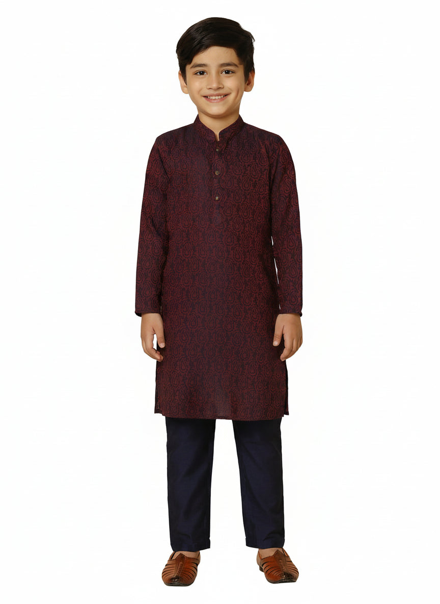 Magenta Silk Blend Jacquard Kurta Pyjama Set