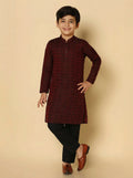 Maroon Silk Blend Jacquard Kurta Pyjama Set