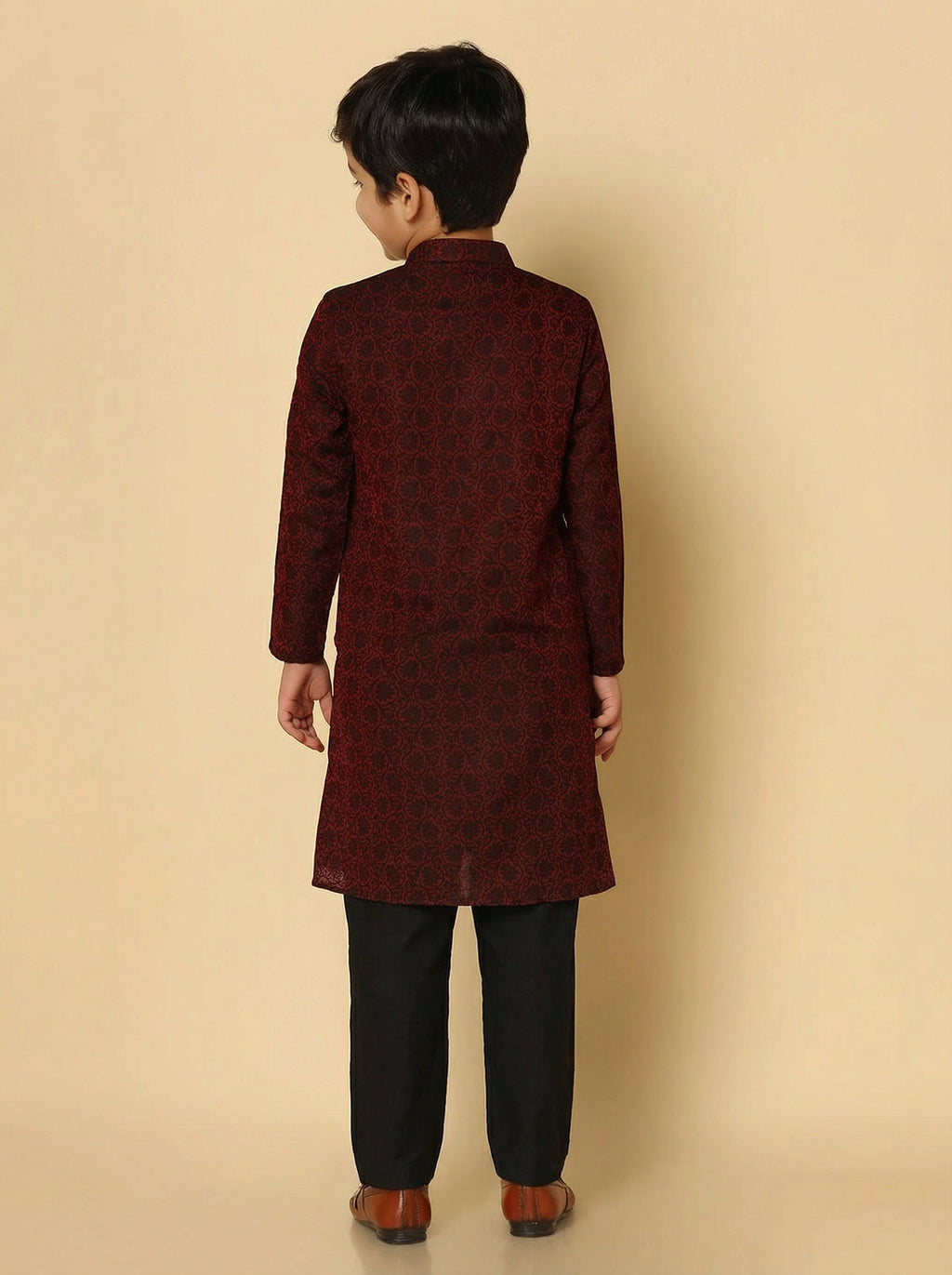 Maroon Silk Blend Jacquard Kurta Pyjama Set