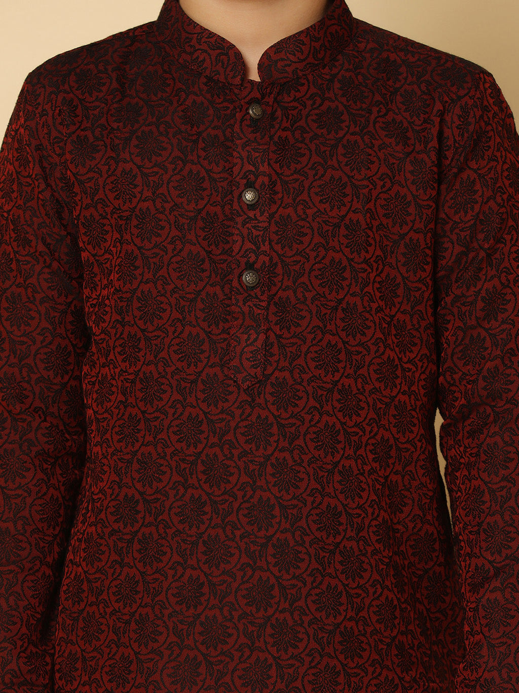 Maroon Silk Blend Jacquard Kurta Pyjama Set