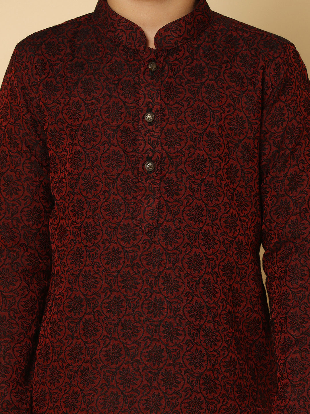 Maroon Silk Blend Jacquard Kurta Dhoti Set