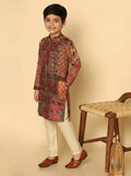Red Multicolor Cotton Blend Printed Kurta Pyjama Set