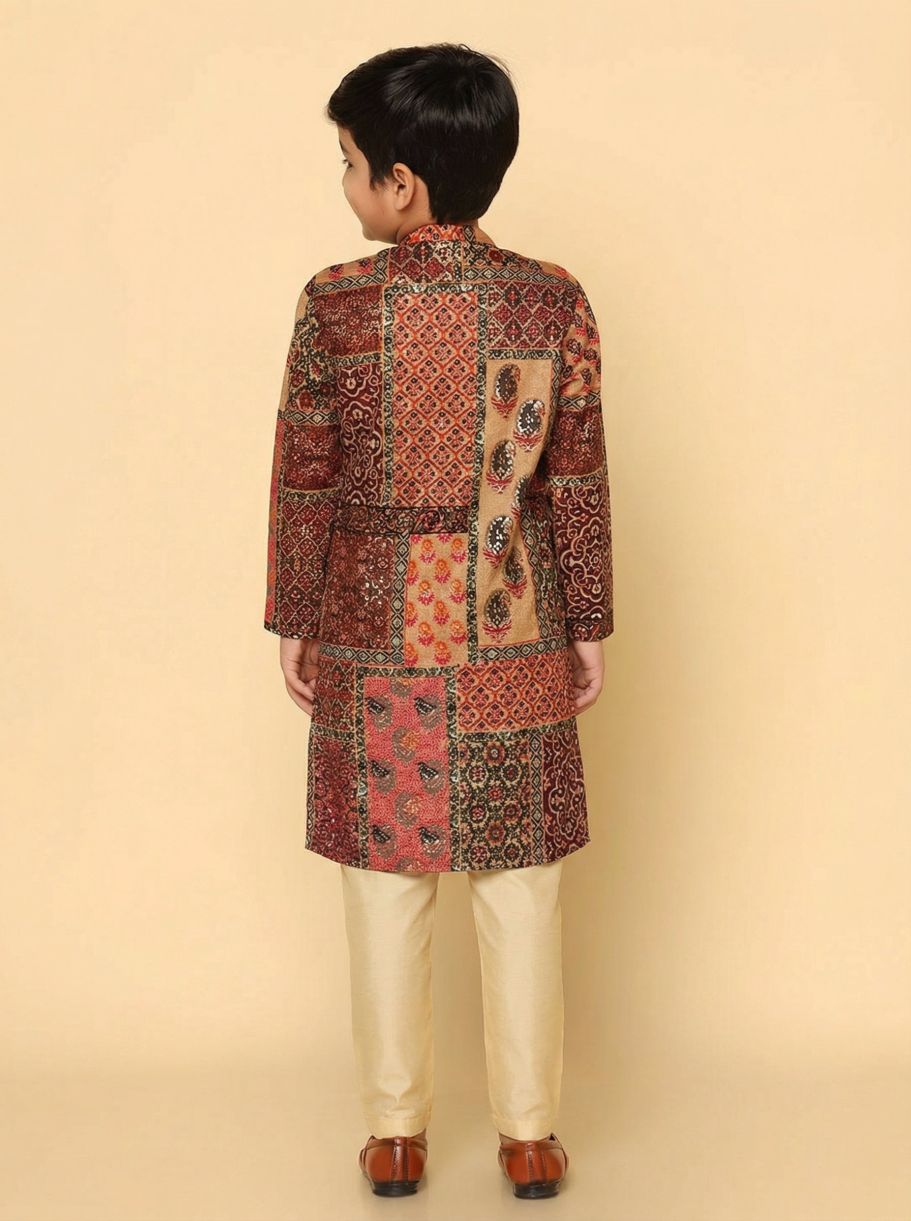 Red Multicolor Cotton Blend Printed Kurta Pyjama Set