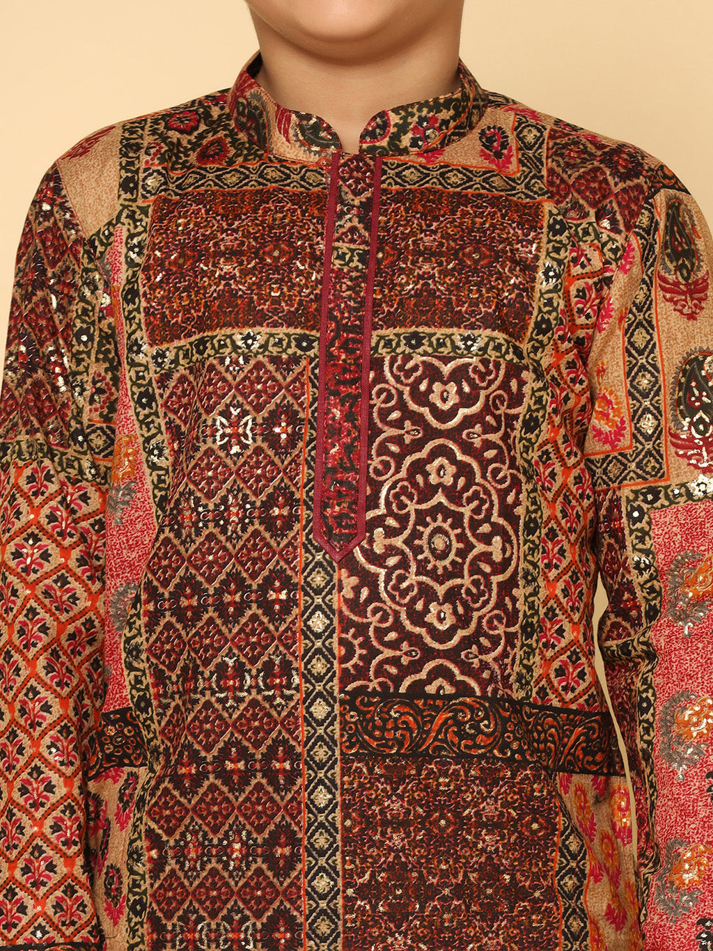 Red Multicolor Cotton Blend Printed Kurta Pyjama Set