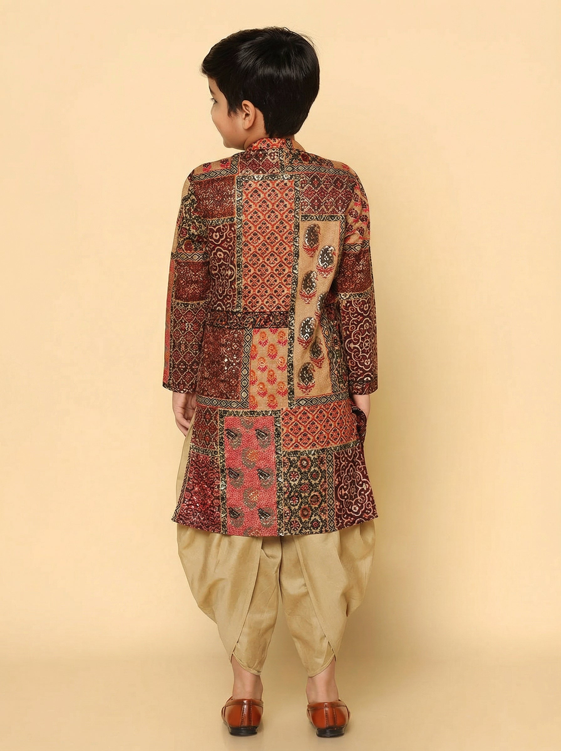 Red Multicolor Cotton Blend Printed Kurta Dhoti Set