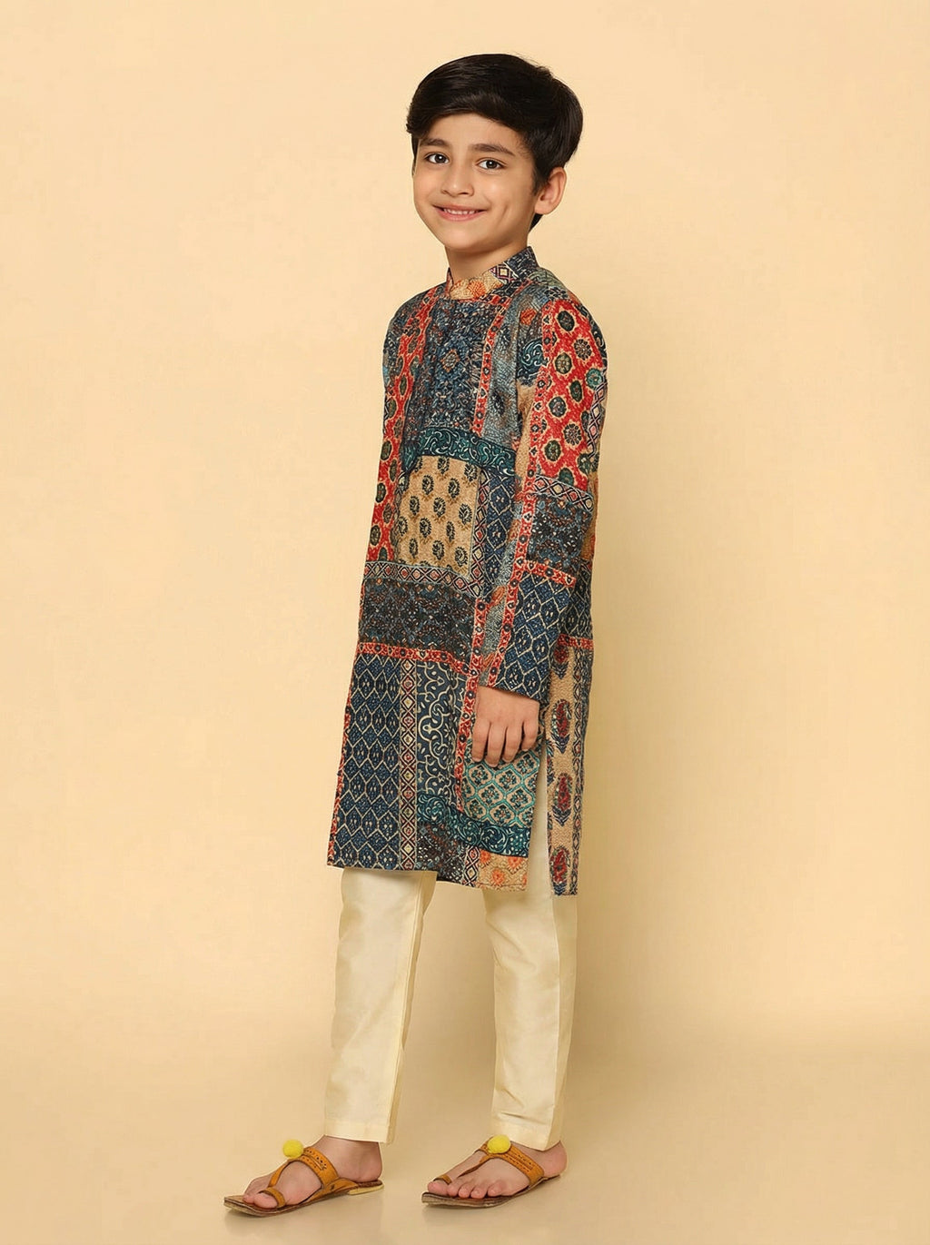 Multicolor Cotton Blend Printed Kurta Pyjama Set