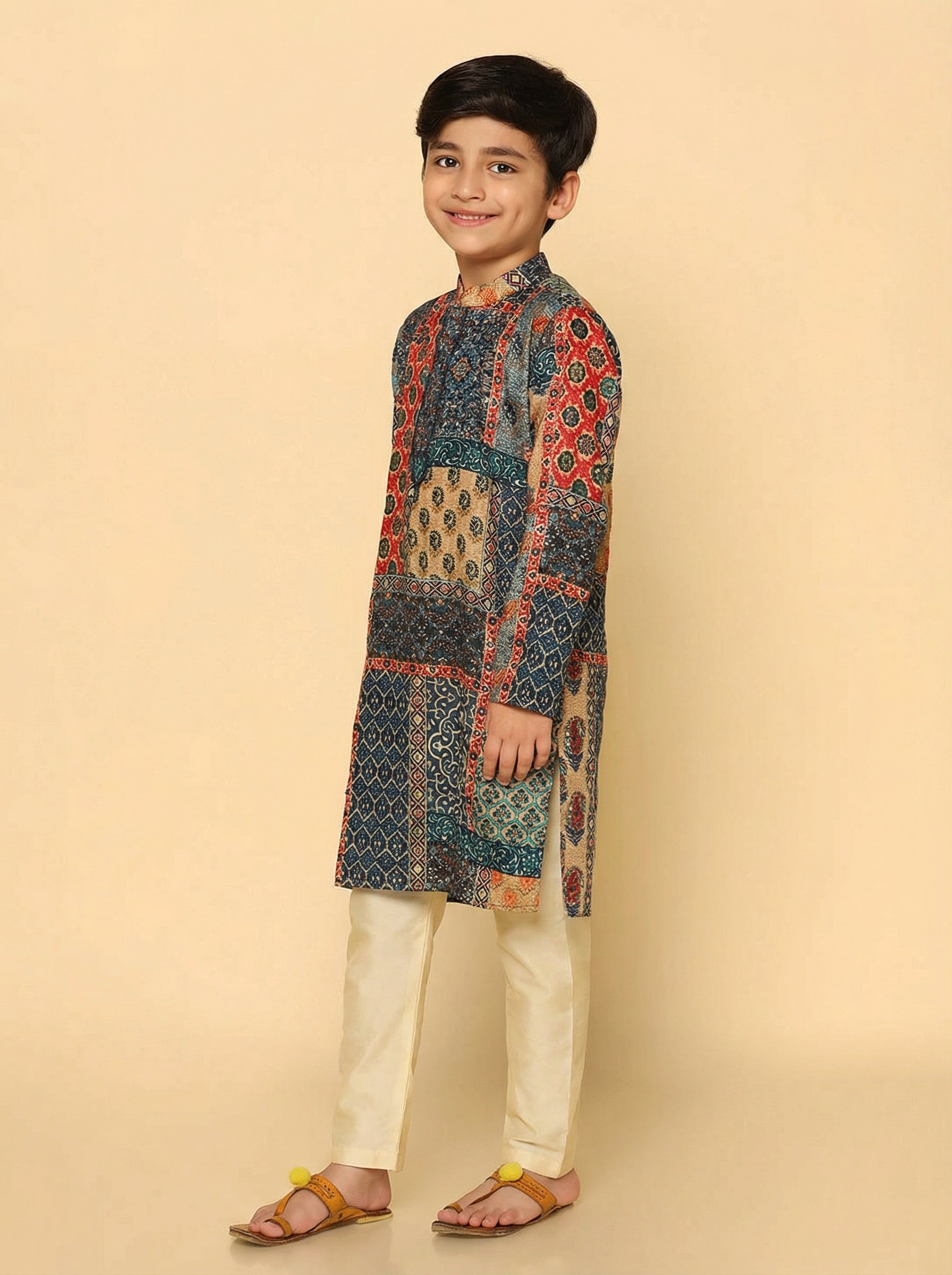 Multicolor Cotton Blend Printed Kurta Pyjama Set