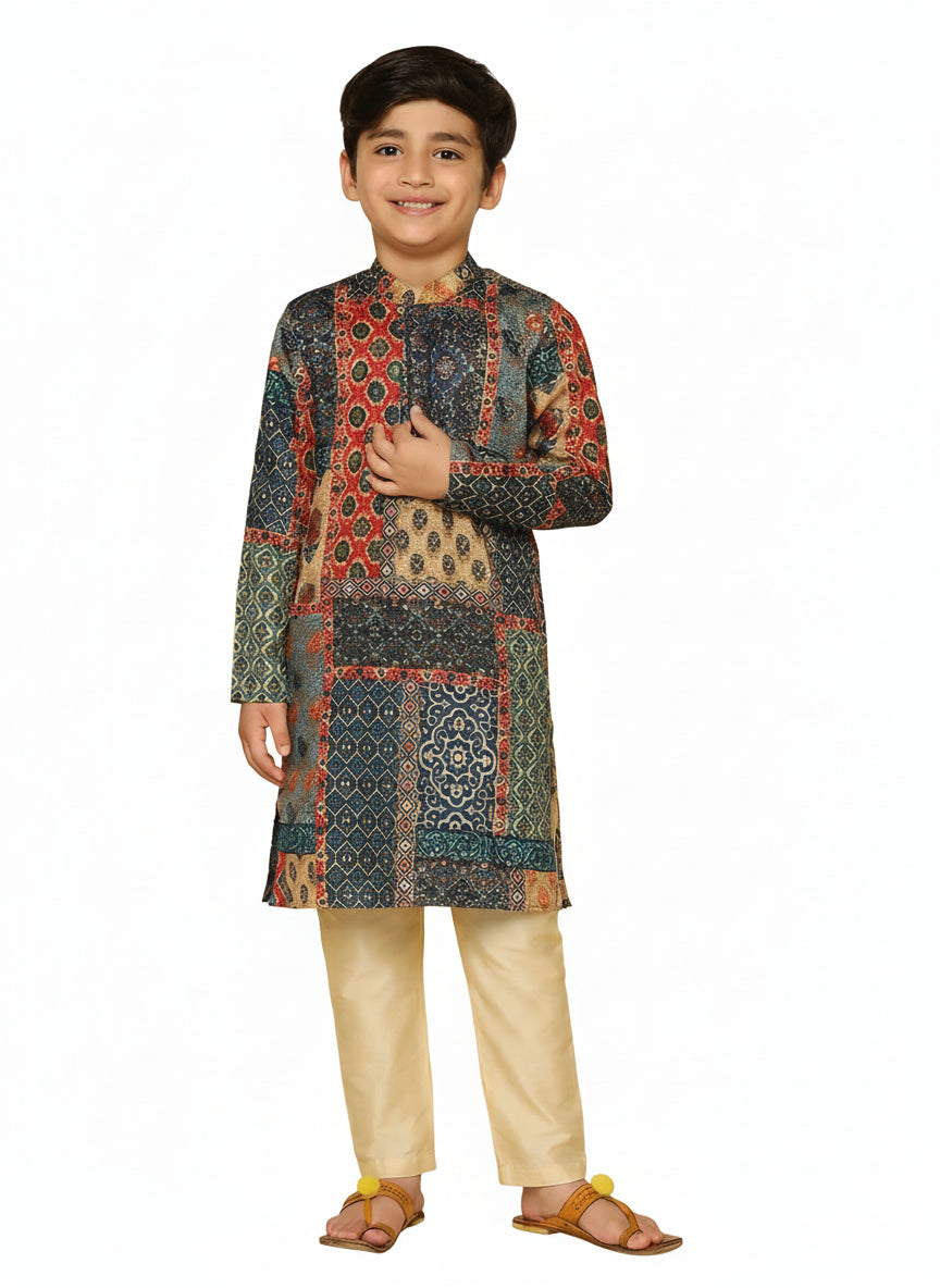 Multicolor Cotton Blend Printed Kurta Pyjama Set
