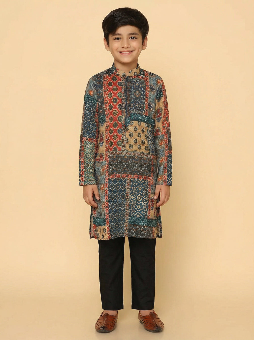 Multicolor Cotton Blend Printed Kurta Pyjama Set