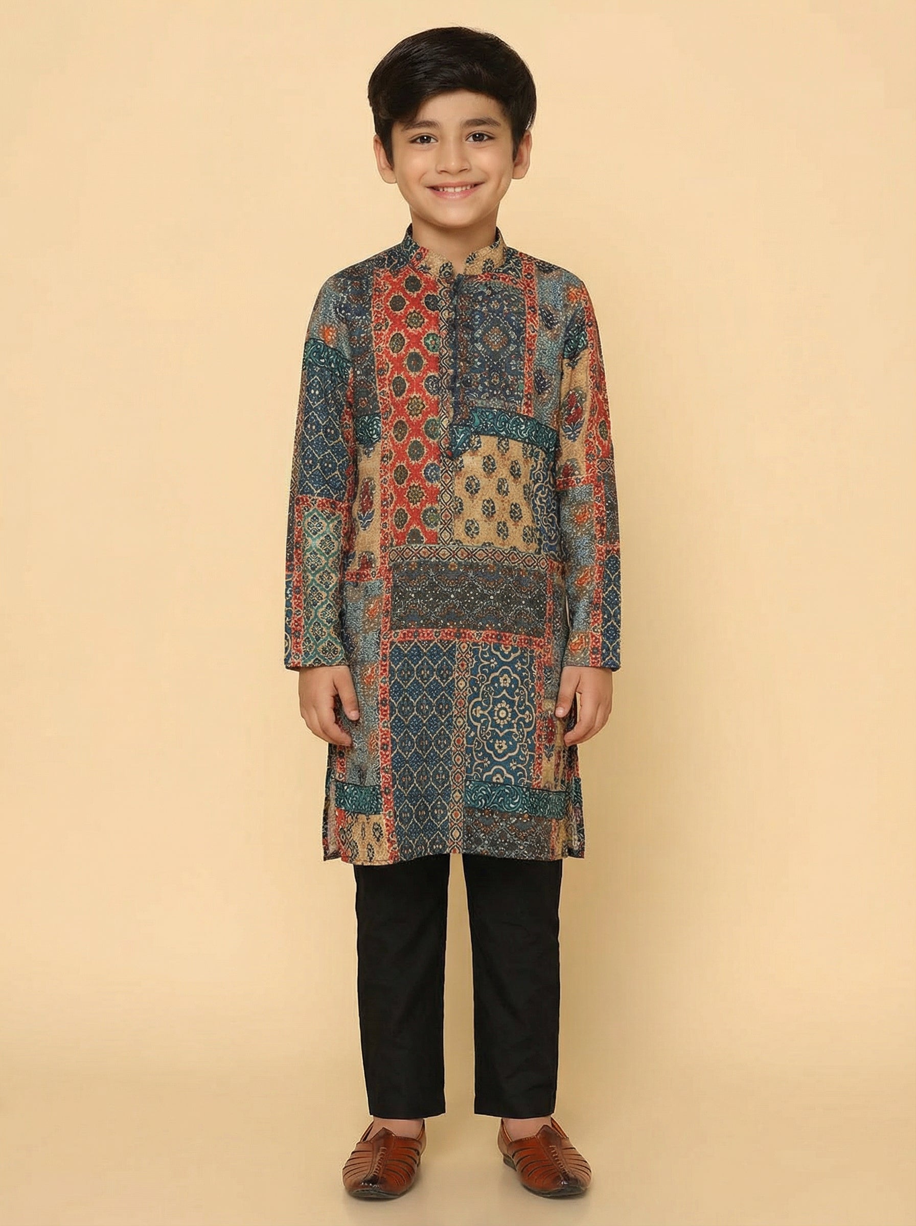 Multicolor Cotton Blend Printed Kurta Pyjama Set