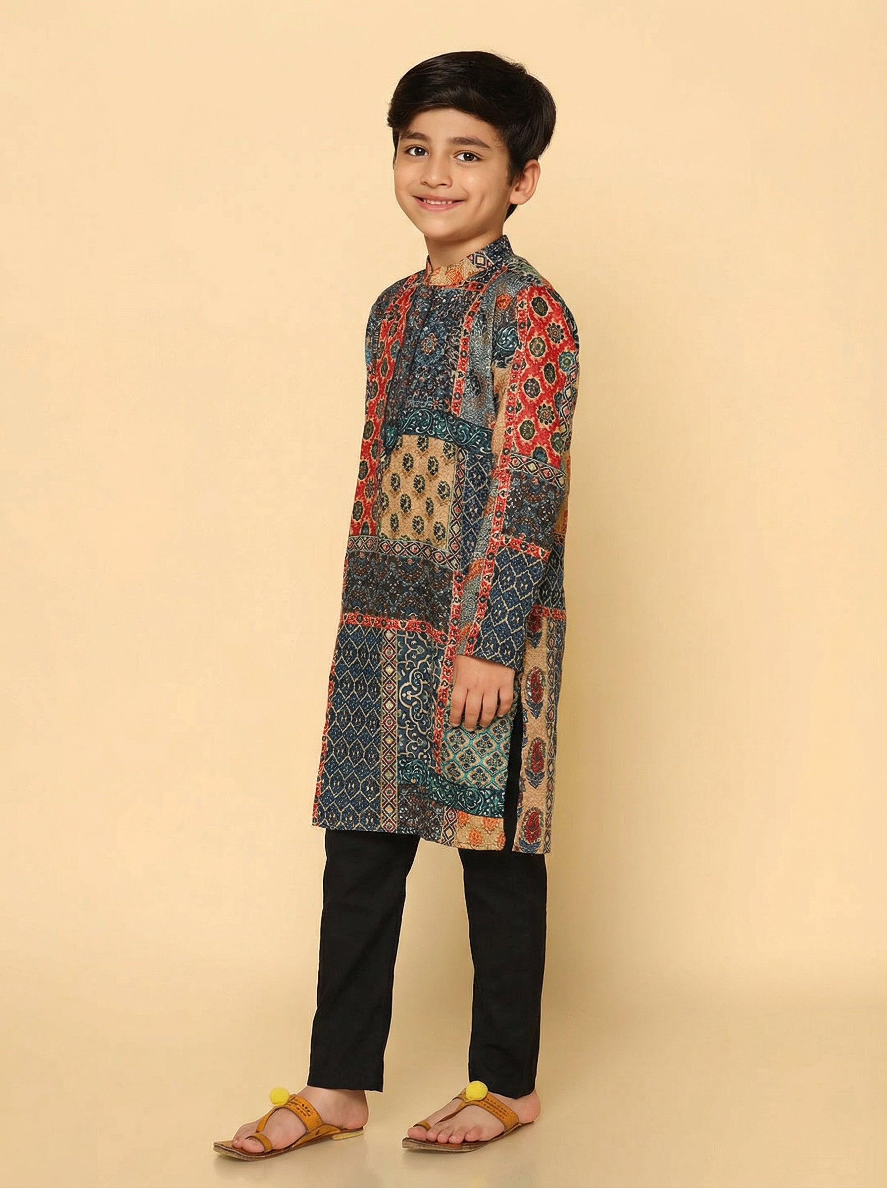 Multicolor Cotton Blend Printed Kurta Pyjama Set
