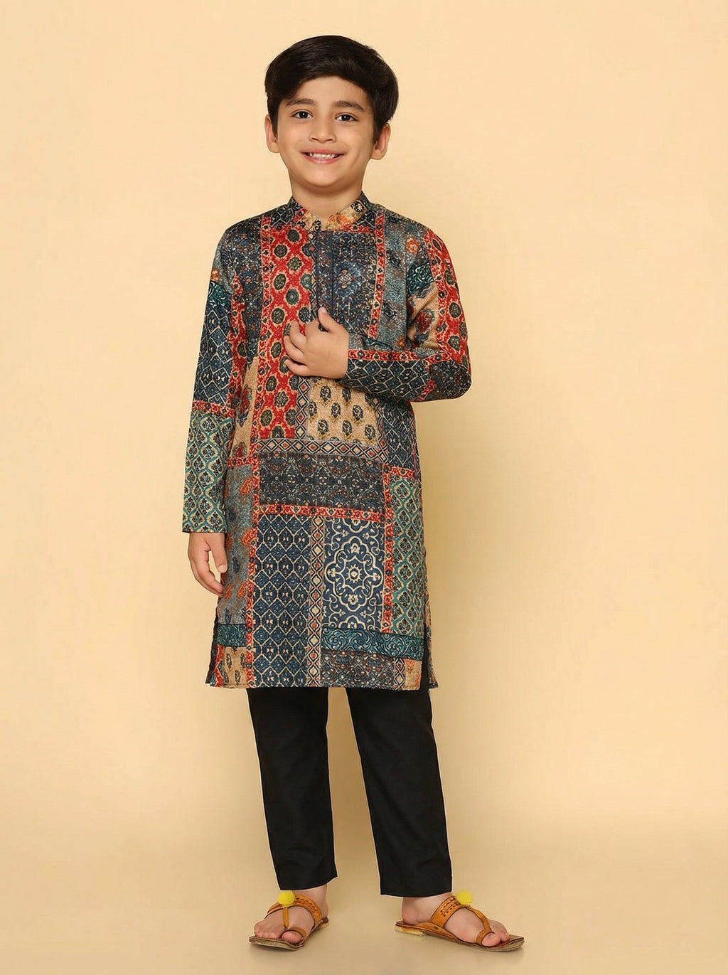 Multicolor Cotton Blend Printed Kurta Pyjama Set