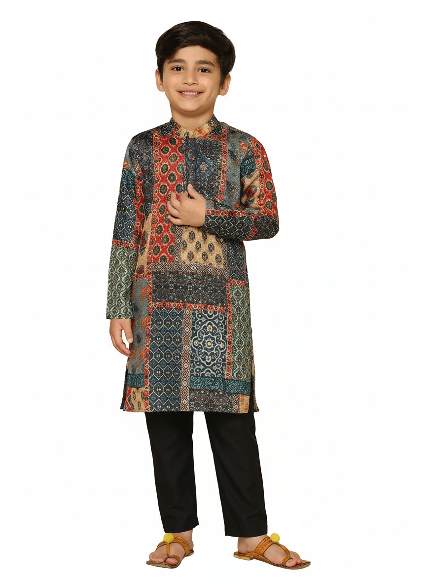 Multicolor Cotton Blend Printed Kurta Pyjama Set