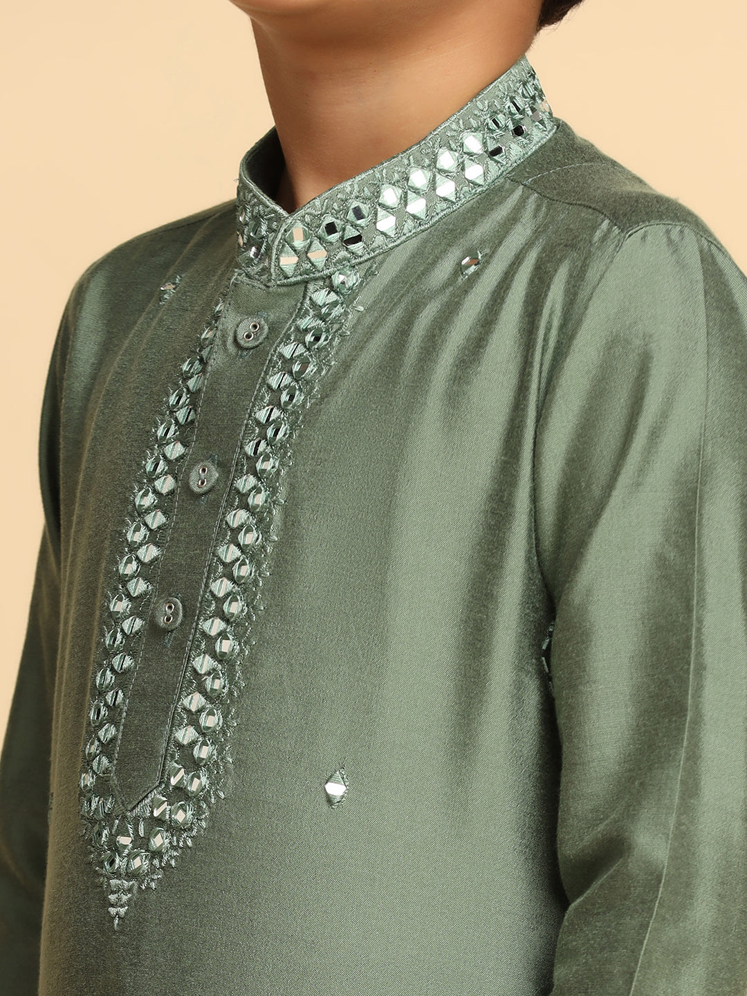Green Self Design Kurta Pyjama Set