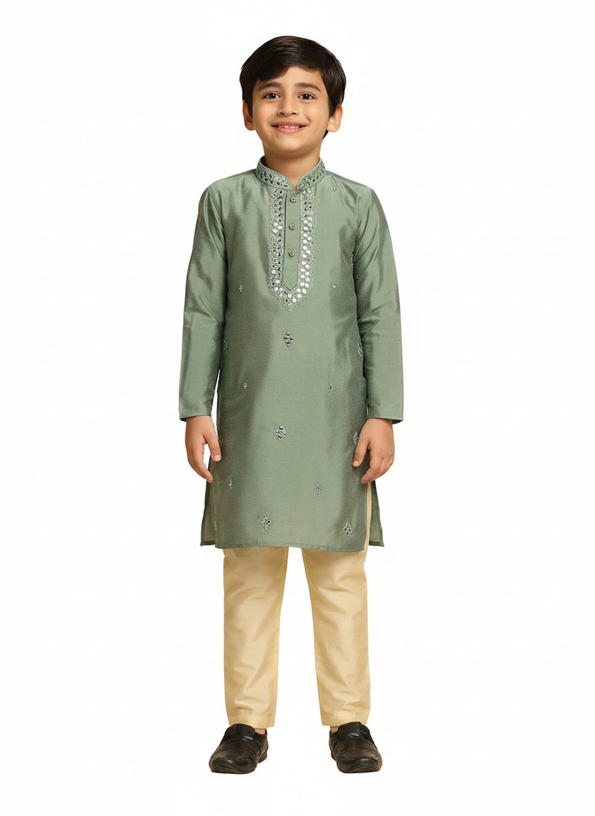 Green Self Design Kurta Pyjama Set