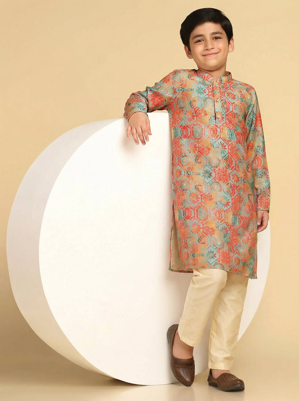 Multicolour Printed Kids Kurta Pyjama Set