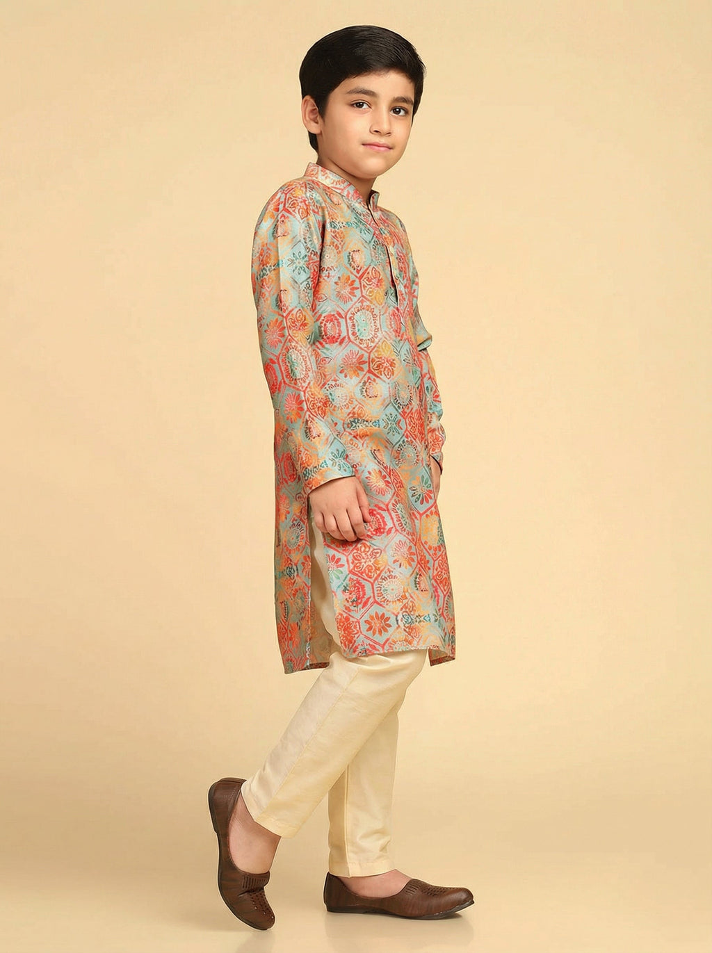 Multicolour Printed Kids Kurta Pyjama Set