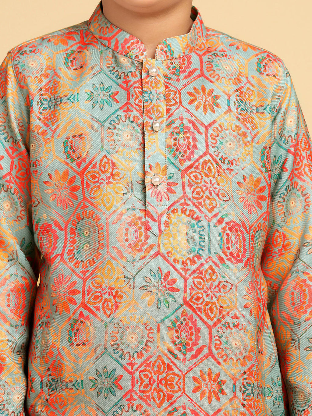 Multicolour Printed Kids Kurta Pyjama Set