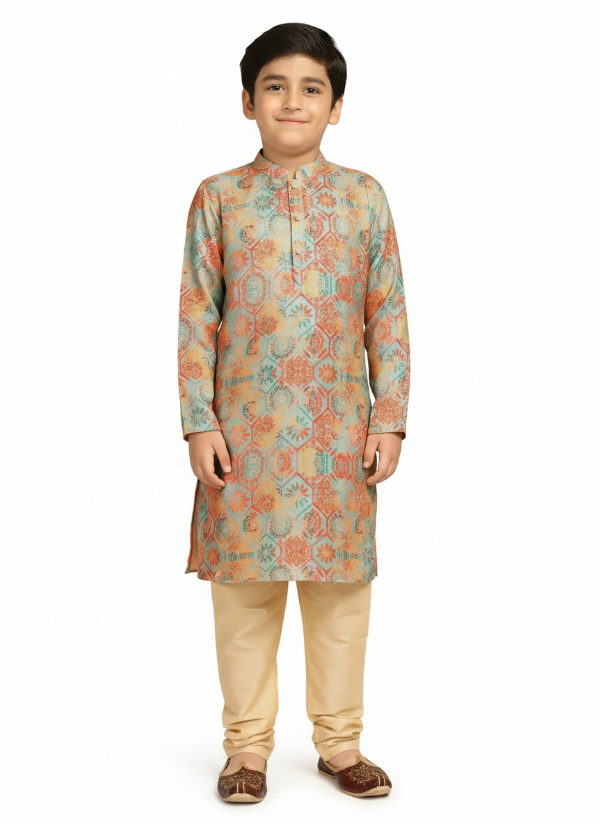 Multicolour Printed Kids Kurta Pyjama Set