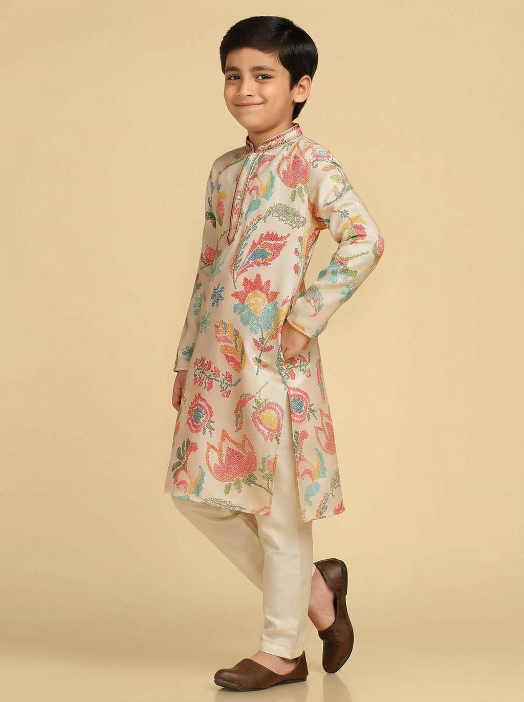 Multicolour Solid Kurta Pyjama Set