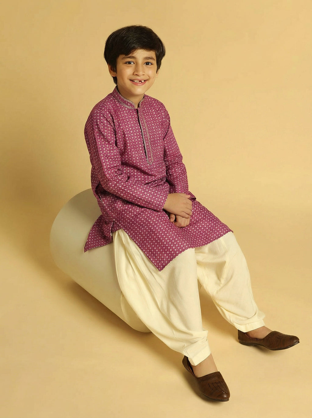 Hot Pink Cotton Blend Printed Kurta Pyjama Set