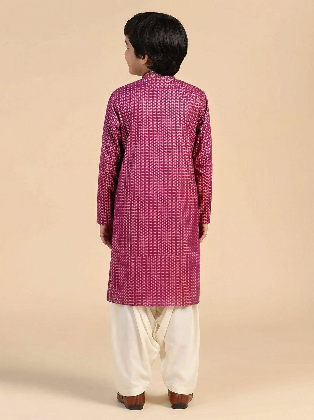 Hot Pink Cotton Blend Printed Kurta Pyjama Set