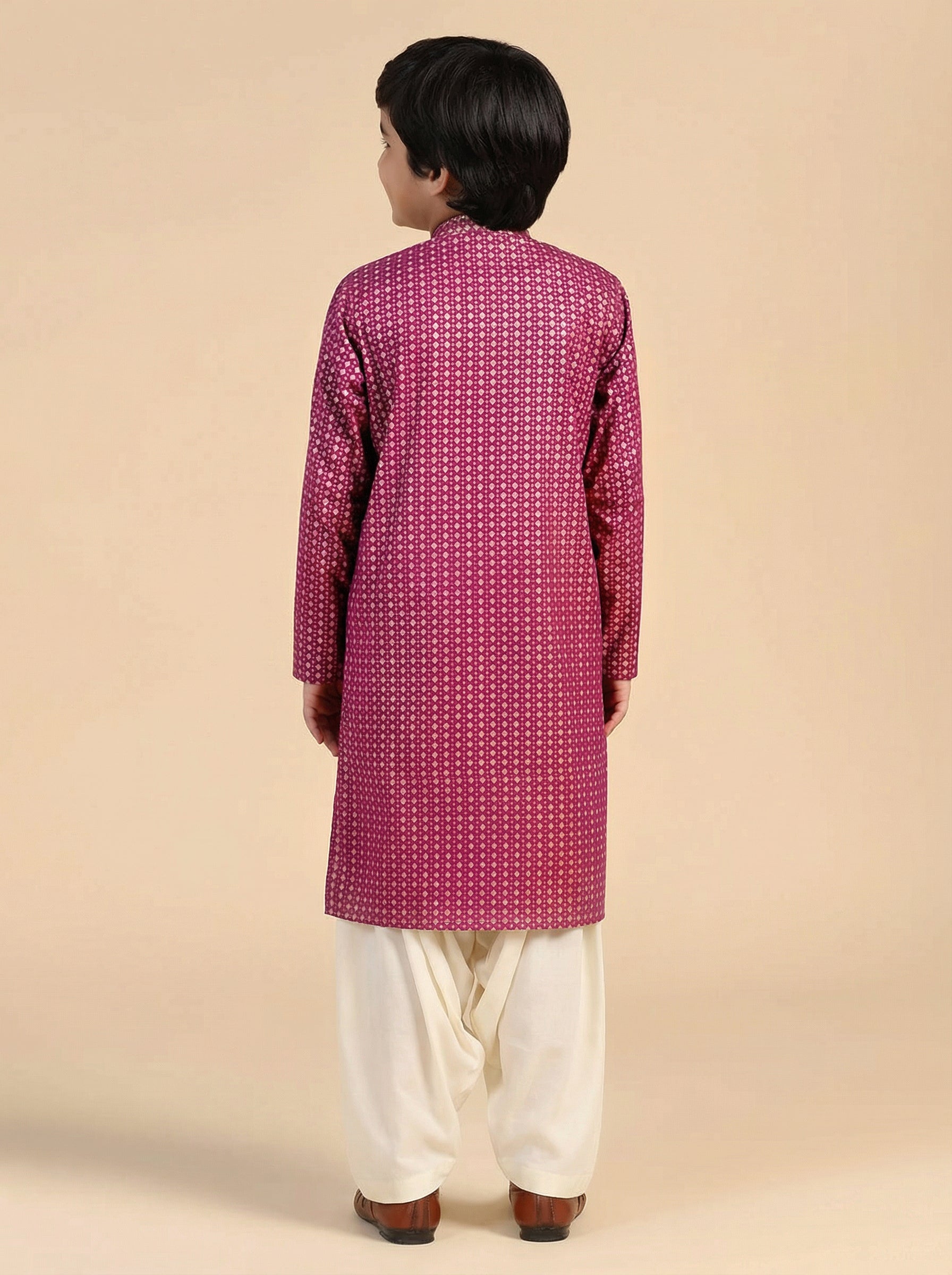 Hot Pink Cotton Blend Printed Kurta Pyjama Set