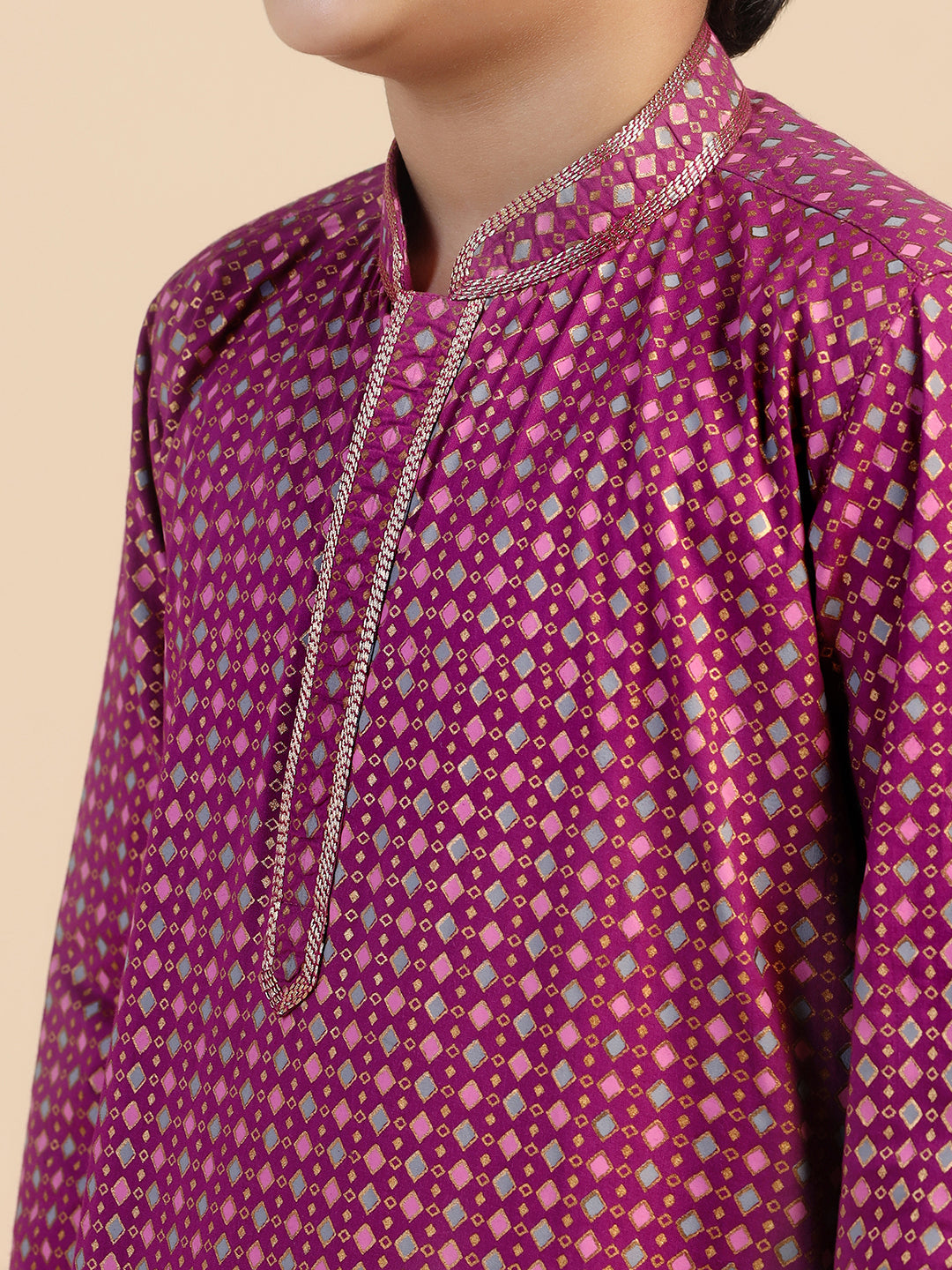Hot Pink Cotton Blend Printed Kurta Pyjama Set