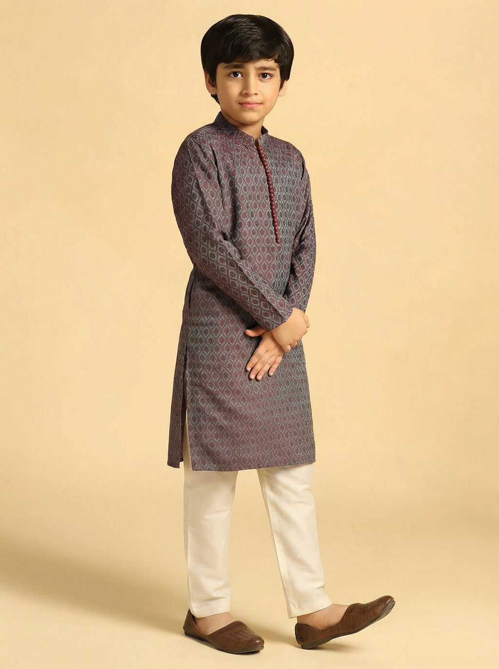 Magenta Silk Blend Self-Design Kurta Pyjama Set