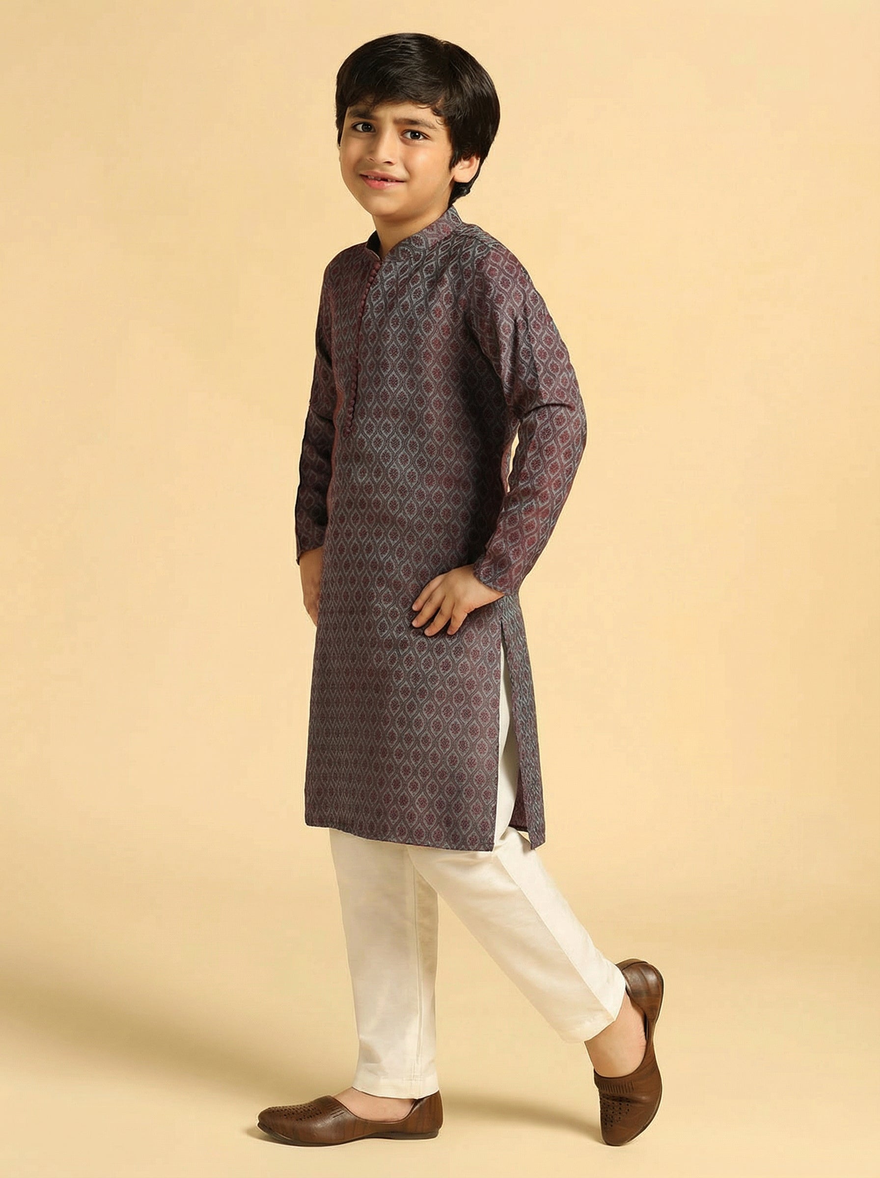 Magenta Silk Blend Self-Design Kurta Pyjama Set